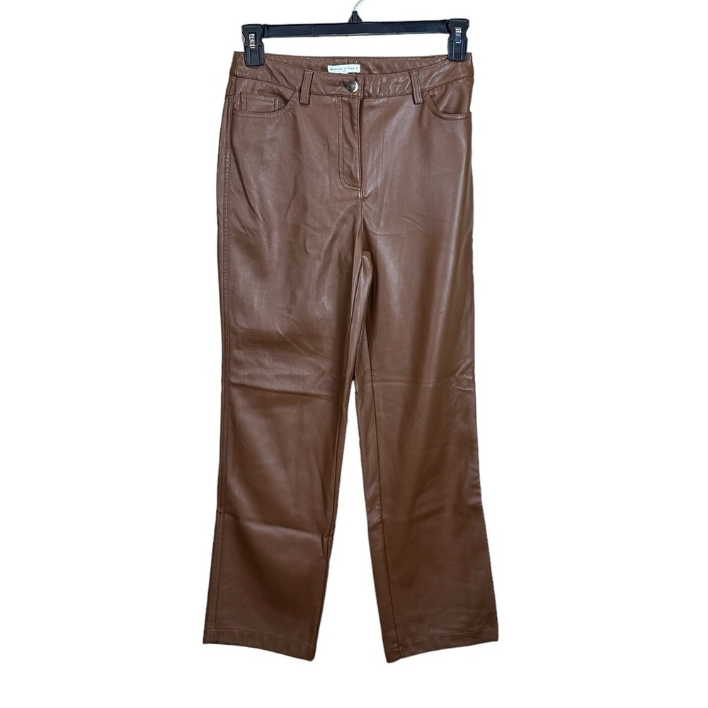 Maison d' Amelie Womens Brown Faux Leather High Rise Pants‎ Trousers Size 6 EUC